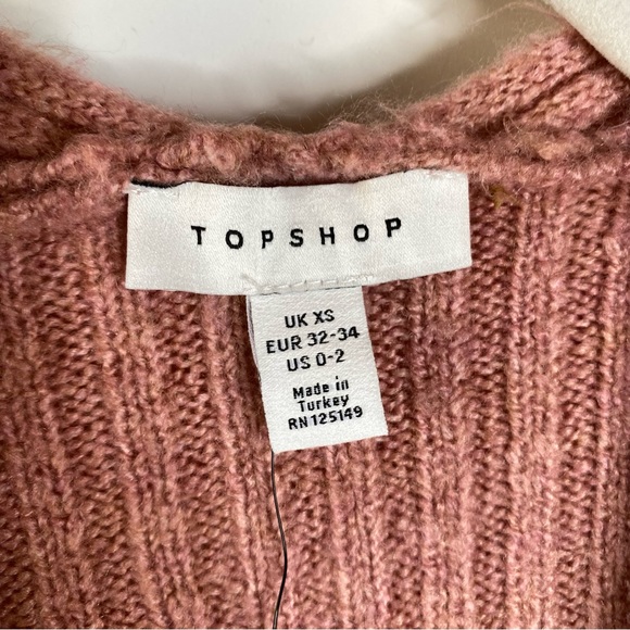 Topshop Women Open Front Cardigan Sz XS Dusty Pink Ribbed Pockets Drop Shoulder - Picture 4 of 13